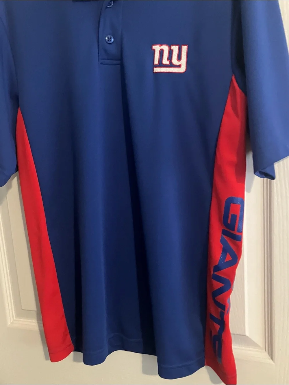 Youth New York Giant’s Royal Blue Polo with Red Side Panels Size M